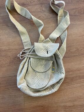 Handwoven Mini Beige Crossbody Bag with Textured Diamond Detail